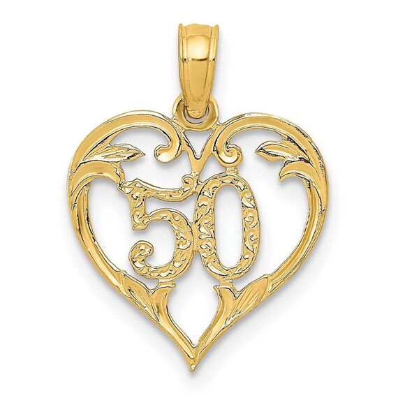14k Yellow Gold 50 Heart Scroll Design Pendant 14mm